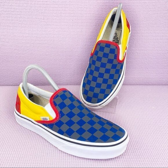 Vans OTW Rally Classic Slip On Sneakers Blue Gray Yellow Red Checkerboard - Picture 1 of 11